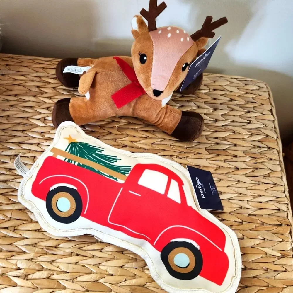 New Dog Squeaky Toys Holiday Christmas Winter Rein Deer Truck Set of 2